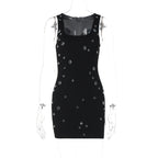 Personalized Slim Fit And Slimming Nail Bead Sleeveless Hip Hugging Dress