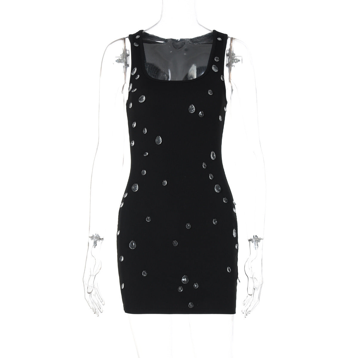 Personalized Slim Fit And Slimming Nail Bead Sleeveless Hip Hugging Dress