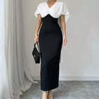 Ladies' Commuting Elegant Casual V-neck Color Block Patchwork Short Sleeved Dress