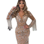 Women's Fishtail Gold Evening Tassel Elegant Dress