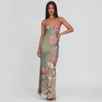 Slim-fit Contrast Colors Backless Sling Dress