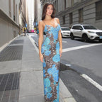 Slim-fit Contrast Colors Backless Sling Dress