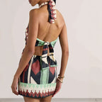 Halter Positioning Print Holiday Beach Skirt Dress