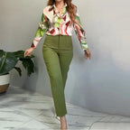 Printed Shirt Slim Trousers Casual Two-piece Suit
