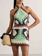 Halter Positioning Print Holiday Beach Skirt Dress