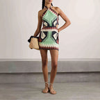 Halter Positioning Print Holiday Beach Skirt Dress